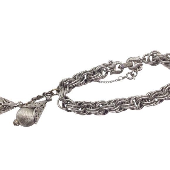 Vintage Monet Bolero Bracelet, Silver Tone Charm Bracelet, Dangling Textured Bal - Picture 8 of 12